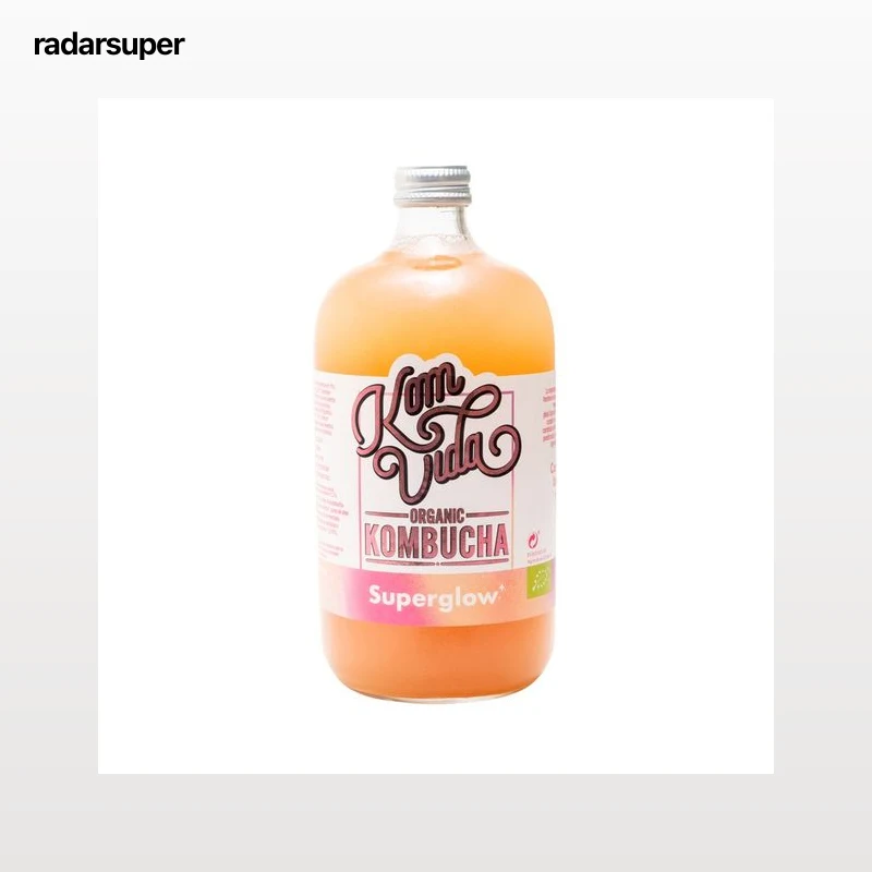 KOMVIDA Superglow Bebida de te fermentada (kombucha) ecológica, con bayas de goji y aloe vera 750 ml.