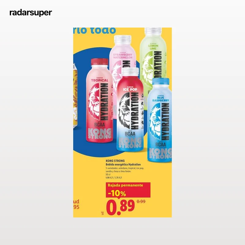 KONG STRONG Bebida energética Hydration - arándano, tropical, ice pop, sandía y fresa o lima limón