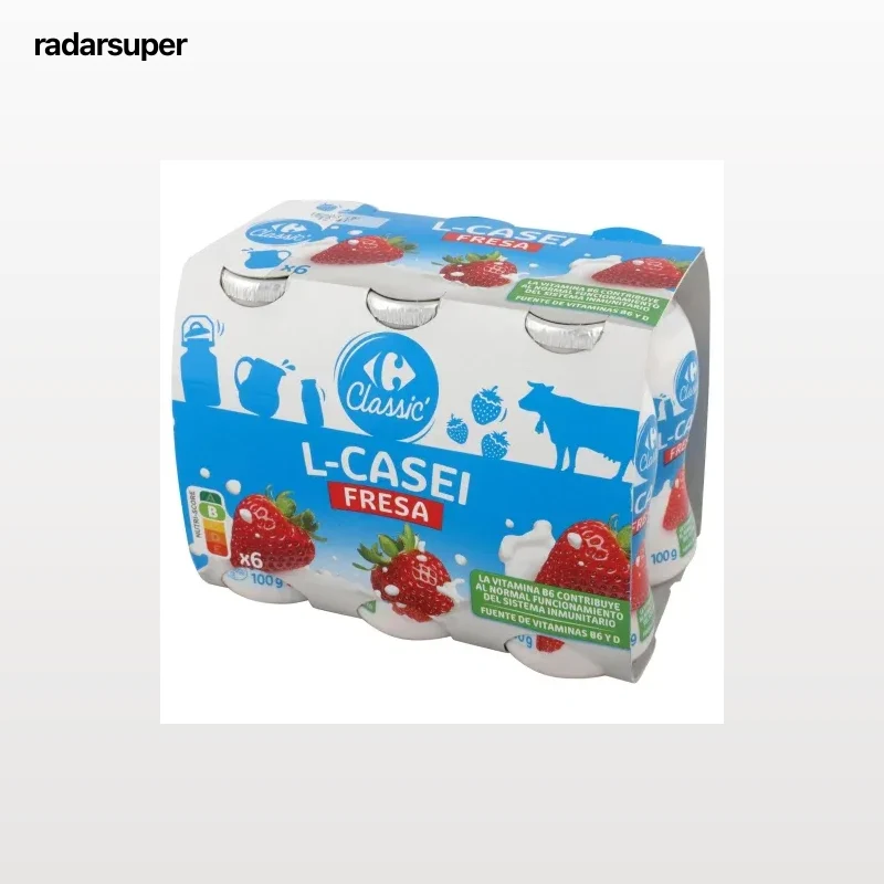 L.Casei líquido sabor fresa Carrefour Classic' pack de 6 unidades de 100 g.