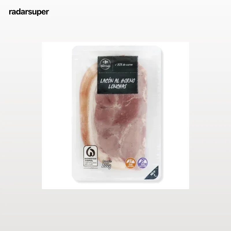 Lacón Cocido al horno en lonchas Carrefour El Mercado sin gluten y sin lactosa 200 g