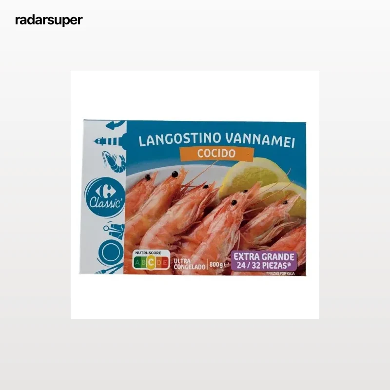 Langostino extra grande cocido 24/32 Carrefour 800 g.