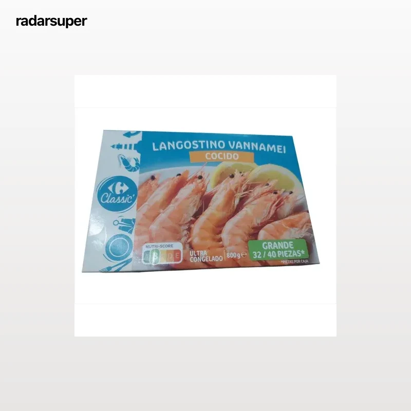 Langostino vannamei cocido 32/40 Carrefour Classic 800 g.