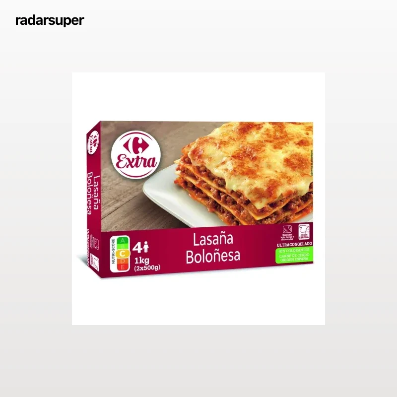 Lasaña boloñesa Carrefour pack de 2 unidades de 500 g.