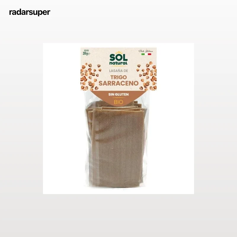 Lasaña de trigo sarraceno ecológica Sol Natural sin gluten 250 g.