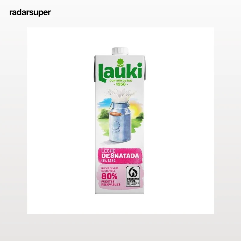 LAUKI Leche desnatada (0% materia grasa) de vaca de origen 100% español 1 l.
