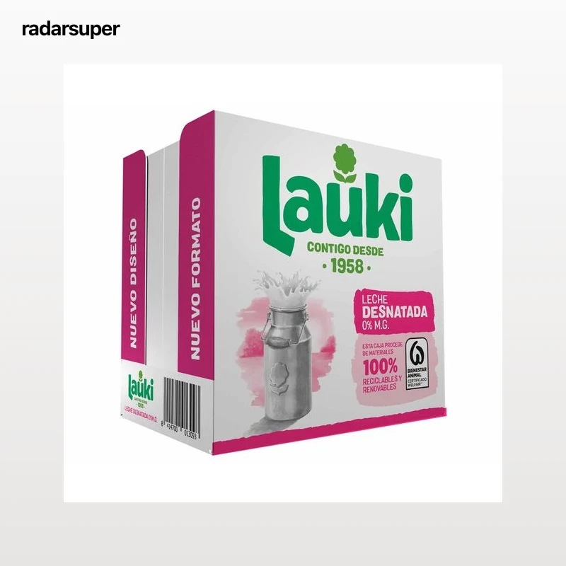 LAUKI Leche desnatada (0% materia grasa) de vaca, de origen 100% español 6 x 1l.