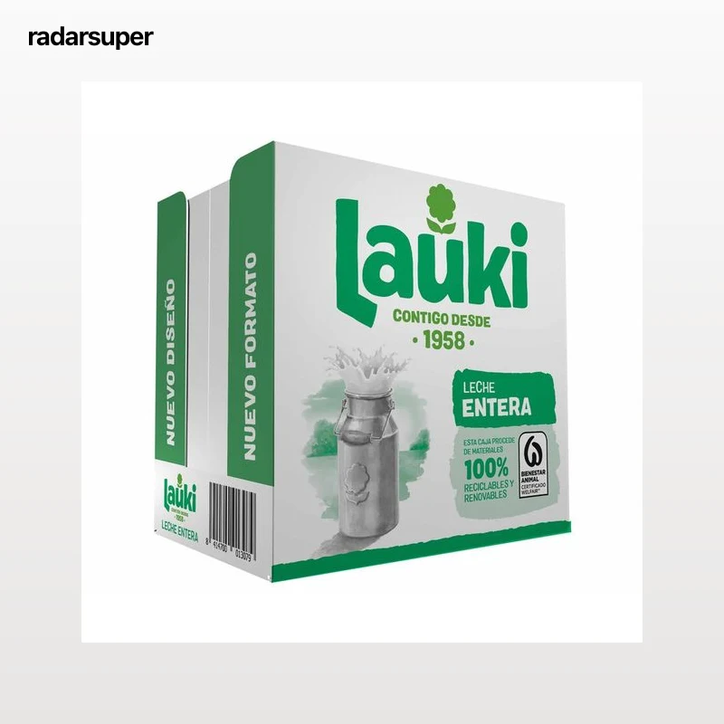 LAUKI Leche entera de vaca, de origen 100% español 6 x 1l.