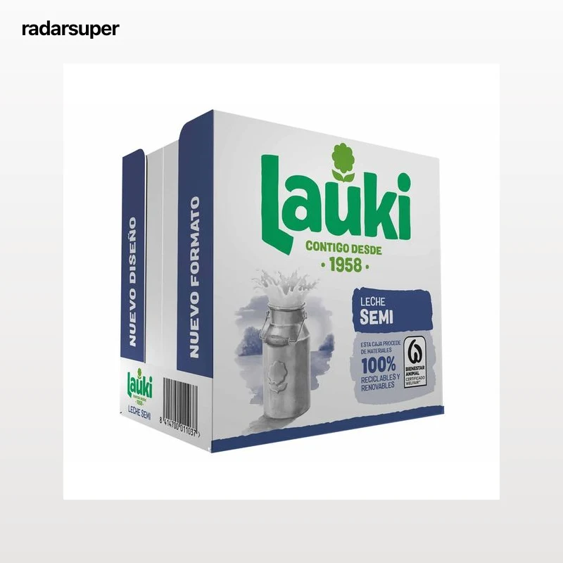 LAUKI Leche semidesnatada de vaca, de origen 100% español 6 x 1l.