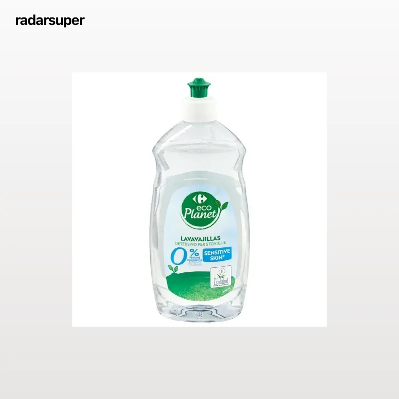 Lavavajillas a mano para pieles sensibles 0% perfume ecológico Carrefour Eco Planet 500 ml.