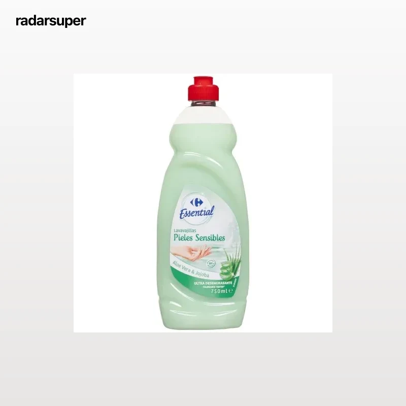 Lavavajillas a mano pieles sensibles aloe vera y jojoba Carrefour Essential 750 ml.
