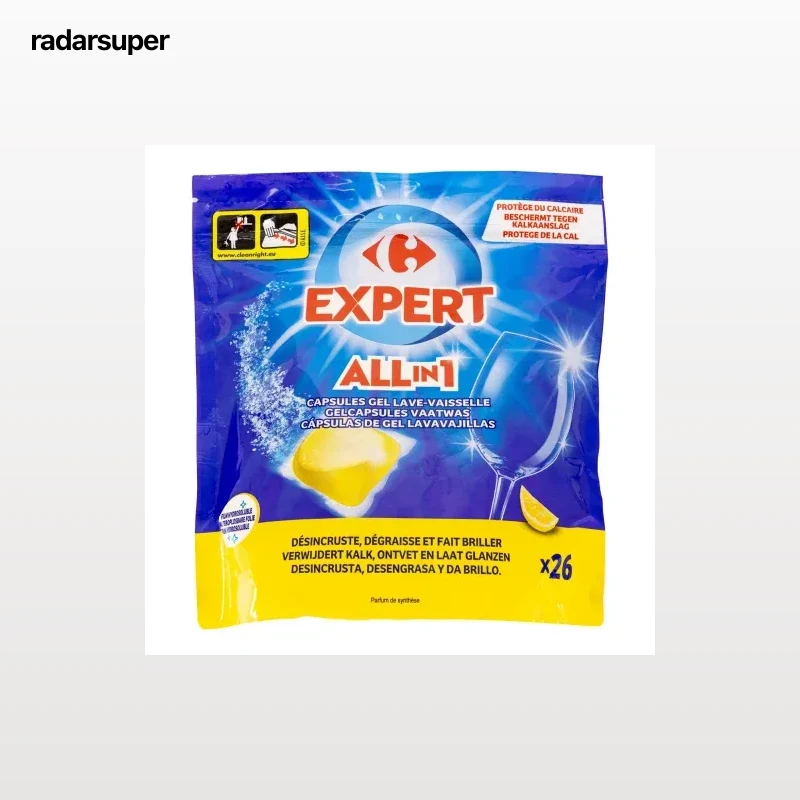 Lavavajillas a máquina en pastillas perfume limón Todo en uno Carrefour Expert 26 ud.