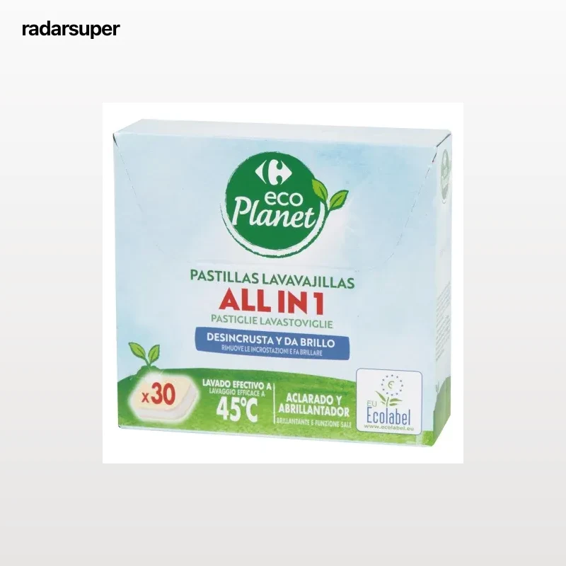 Lavavajillas a máquina en pastillas todo en uno ecológico Carrefour Eco Planet 30 ud.