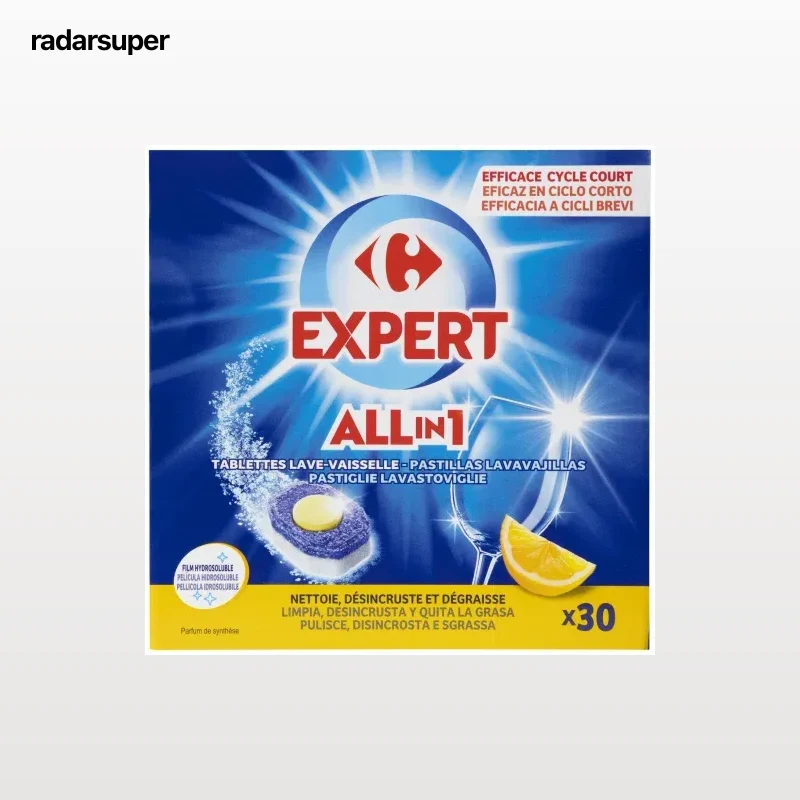 Lavavajillas a máquina en pastillas todo en uno limón Carrefour Expert 30 ud.