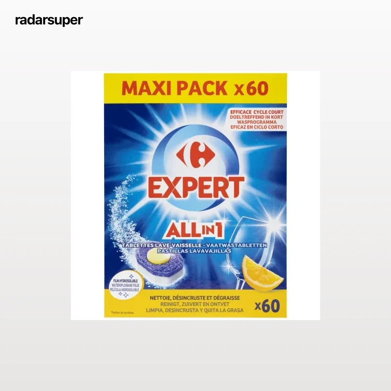 Lavavajillas a máquina en pastillas todo en uno limón Carrefour Expert 60 ud.