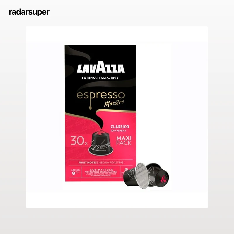 LAVAZZA Café Espresso Maestro Classico 100 % Arábica Intensidad 9/13, 30 cápsulas.