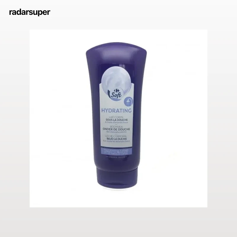 Leche corporal bajo la ducha hidratante para pieles normales y secas Soft Carrefour 400 ml.