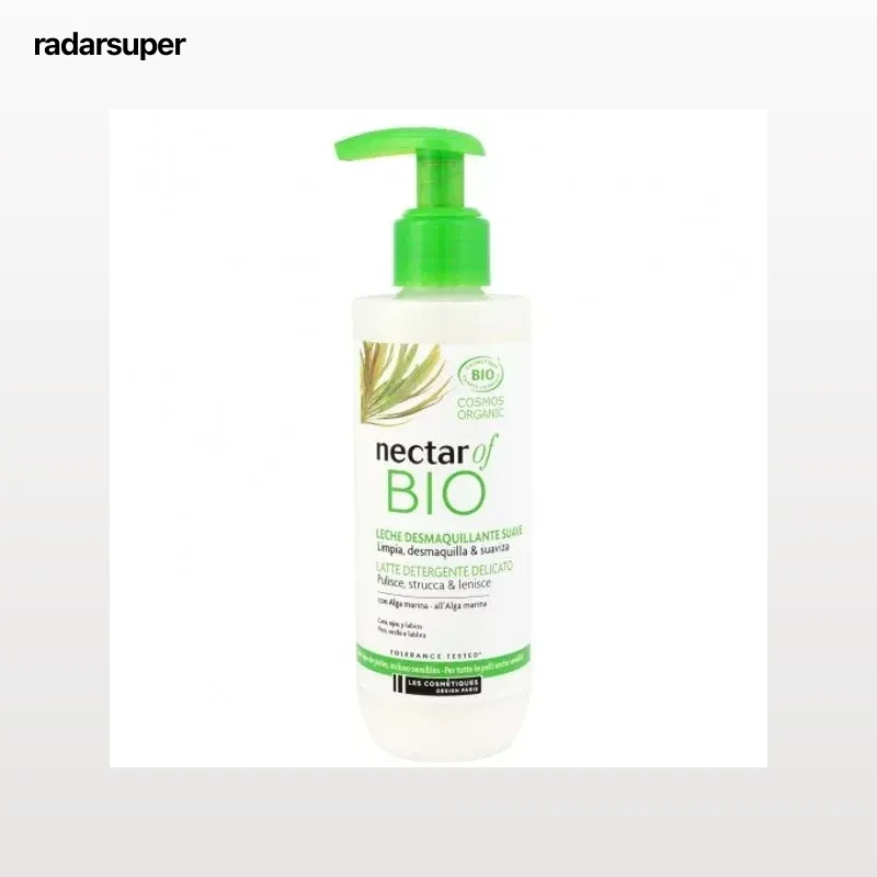 Leche desmaquillante suave con extracto de alga para todo tipo de pieles ecológica Nectar Of Bio 200 ml.