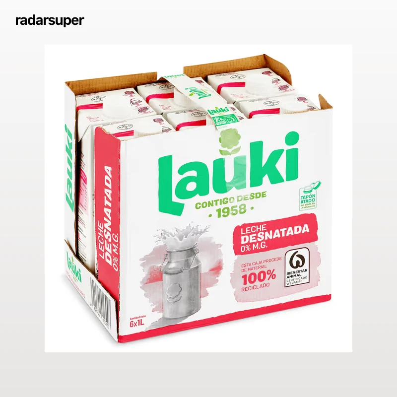 Leche desnatada Lauki pack 6 x 1 L