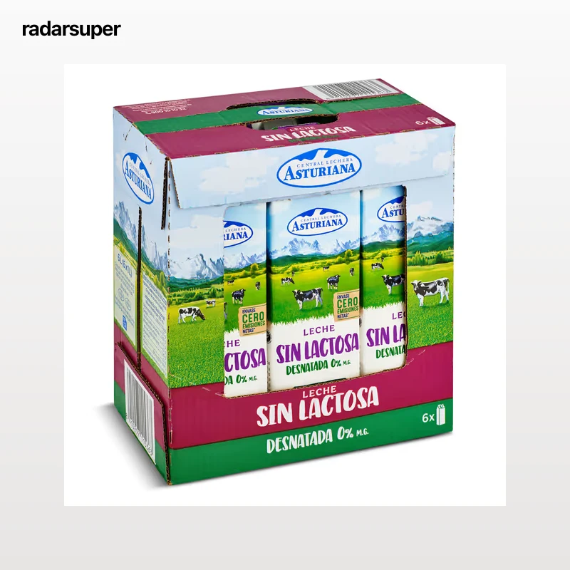 Leche desnatada sin lactosa Asturiana pack 6 x 1 L