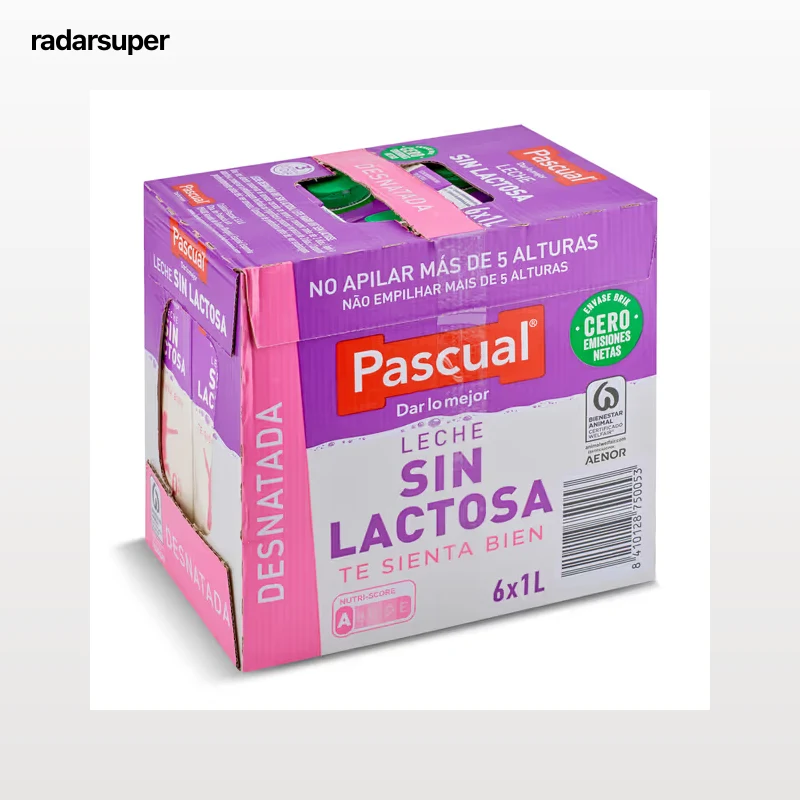 Leche desnatada sin lactosa Pascual pack 6 x 1 L