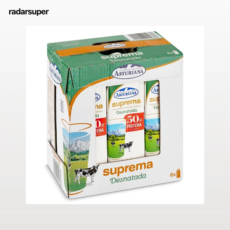 Leche desnatada suprema Asturiana pack 6 x 1 L