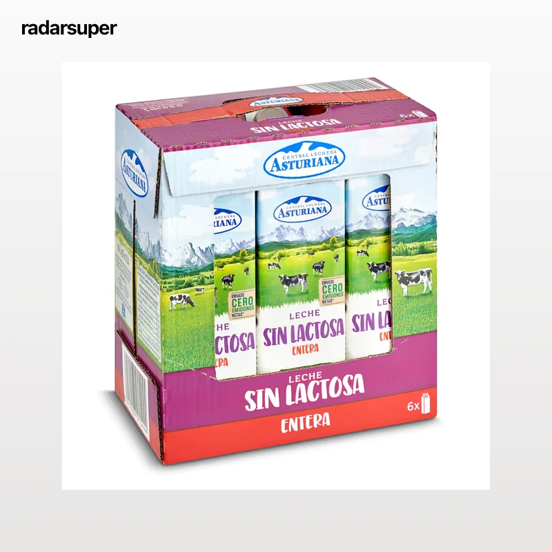 Leche entera sin lactosa Asturiana pack 6 x 1 L