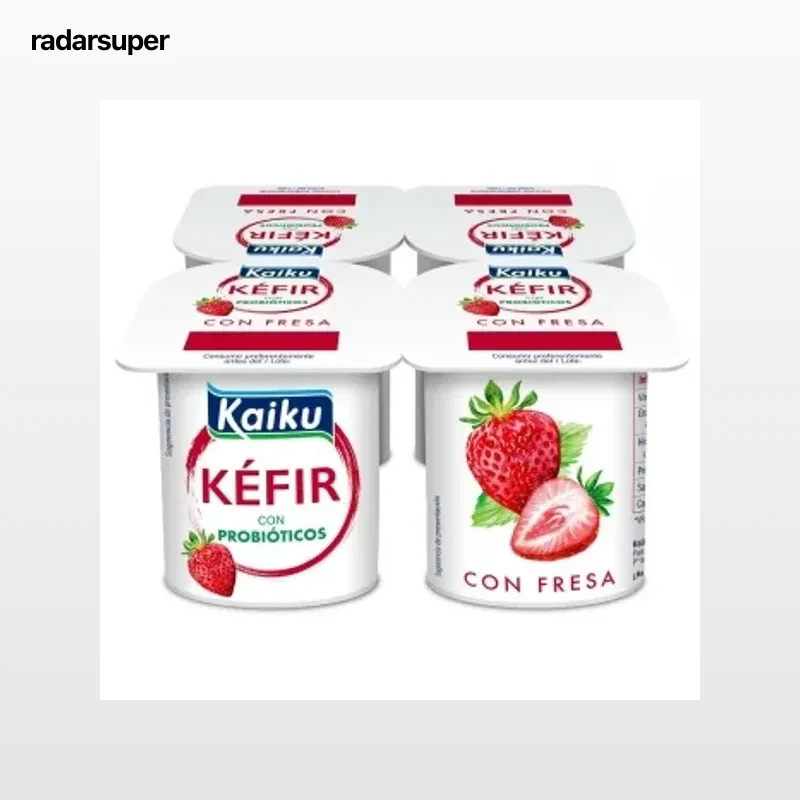Leche fermentada con fermentos de kéfir con fresa Kaiku pack de 4 uniades de 125 g.