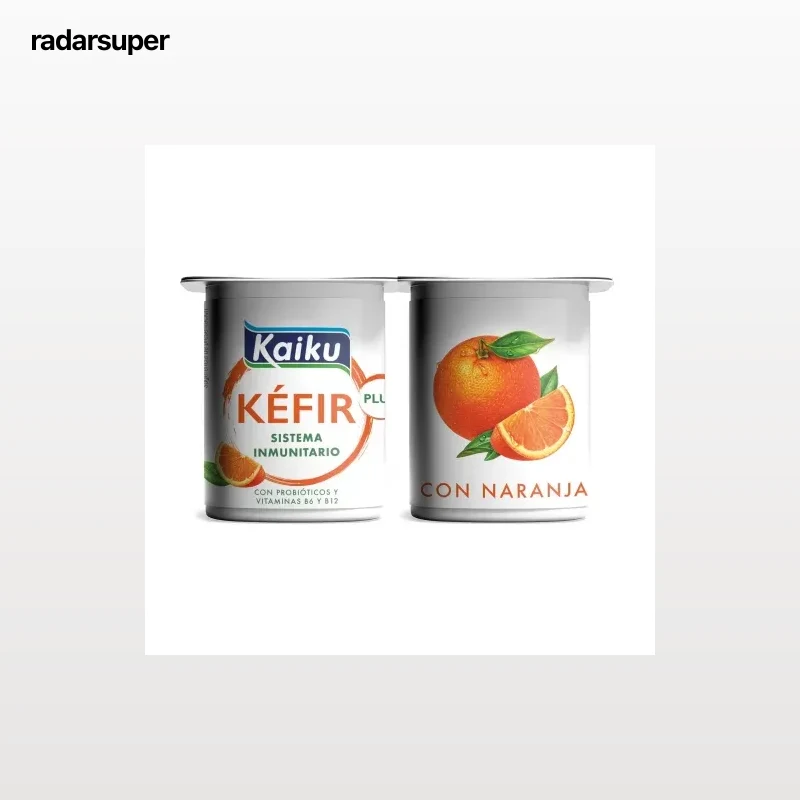 Leche fermentada con fermentos de kéfir con naranja Kaiku pack de 4 unidades de 125 g.