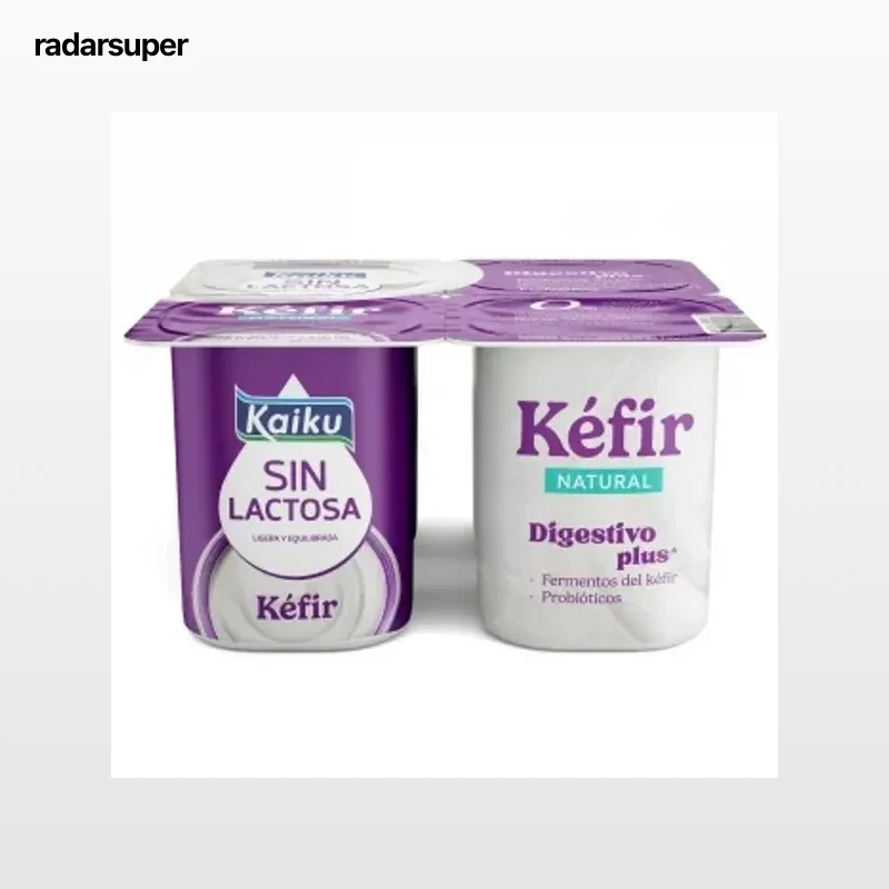 Leche fermentada con fermentos de kéfir Kaiku Sin Lactosa pack de 4 uniades de 125 g.