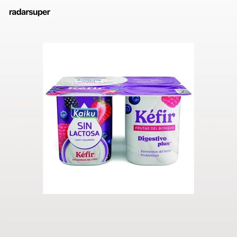 Leche fermentada con fermentos de kéfir Kaiku sin lactosa sin gluten pack de 4 unidades de 125 g.