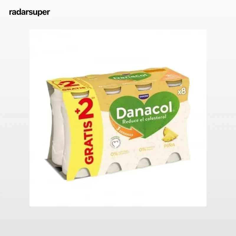 Leche fermentada desnatada con piña Danone Danacol sin azúcar añadido pack de 6 unidades de 100 g.
