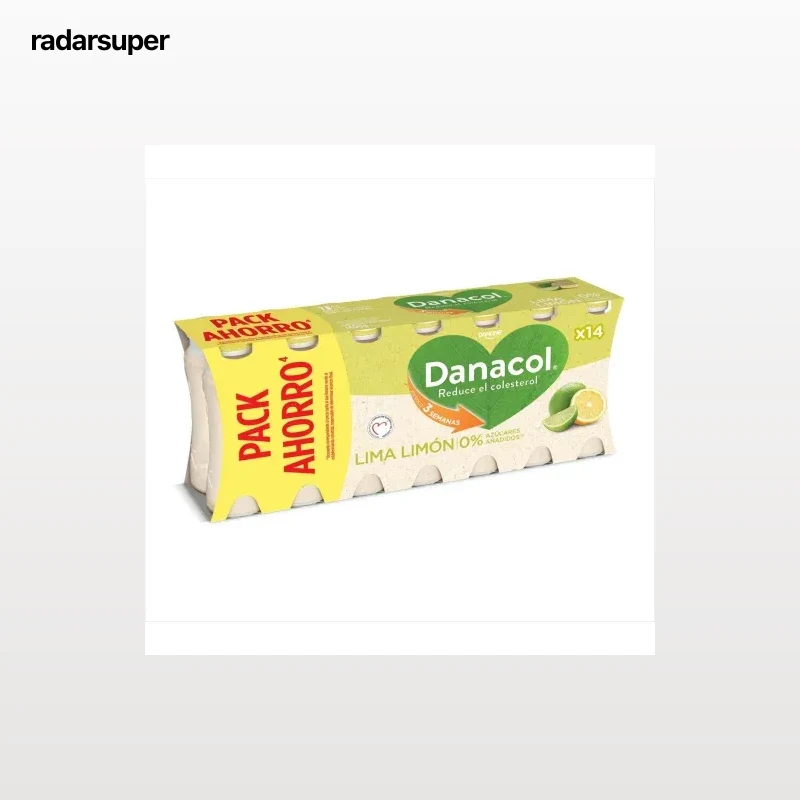 Leche fermentada desnatada lima limón Danacol sin gluten pack de 14 unidades de 100 g.