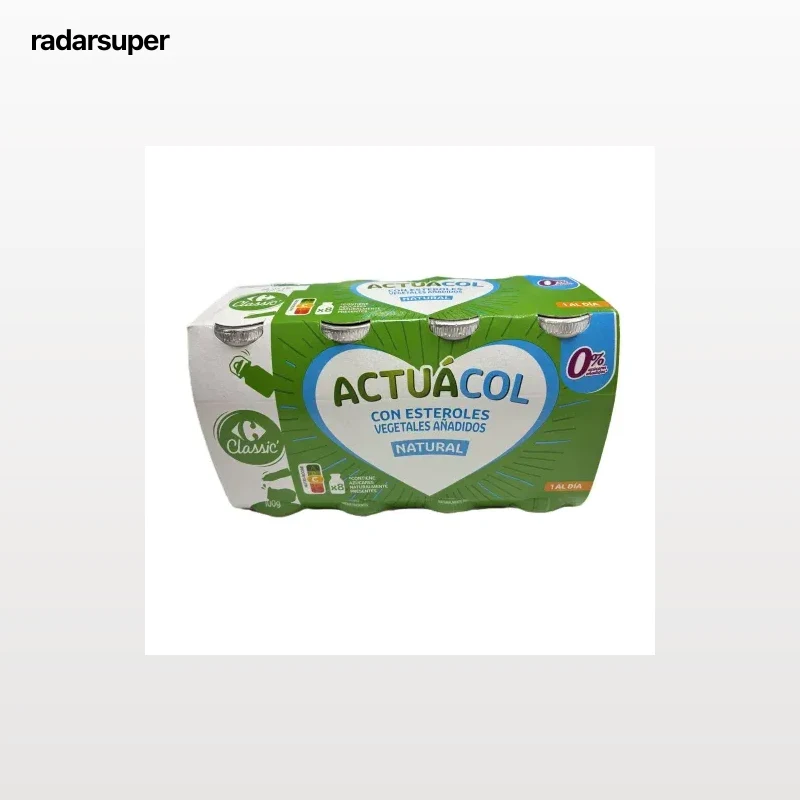 Leche fermentada desnatada natural Actuácol Carrefour Classic pack de 8 unidades de 100 g