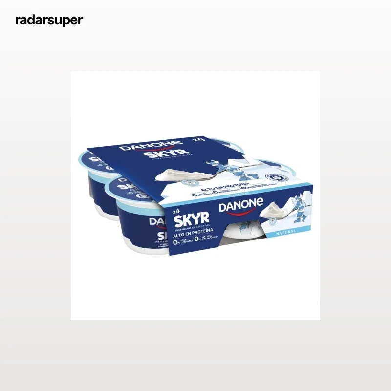 Leche fermentada desnatada natural Danone Skyr sin gluten pack de 4 unidades de 100 g.