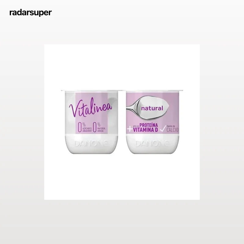Leche fermentada desnatada natural Danone Vitalinea sin gluten y sin azúcar añadido pack de 4 unidades de 120 g.