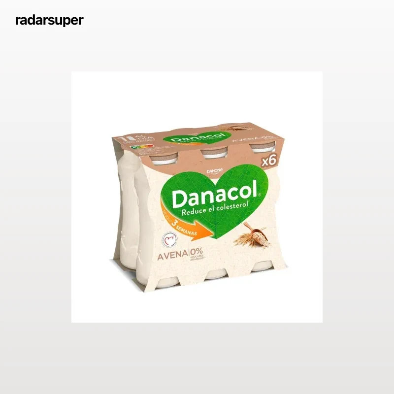 Leche fermentada líquida con avena Danone Danacol sin azúcar añadido pack de 6 unidades de 100 g.