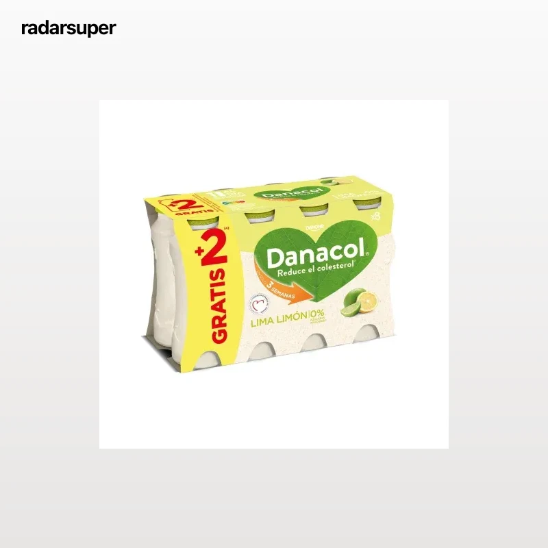 Leche fermentada líquida de lima-limón sin azúcar añadido Danone Danacol sin gluten pack de 6 unidades de 100 g.