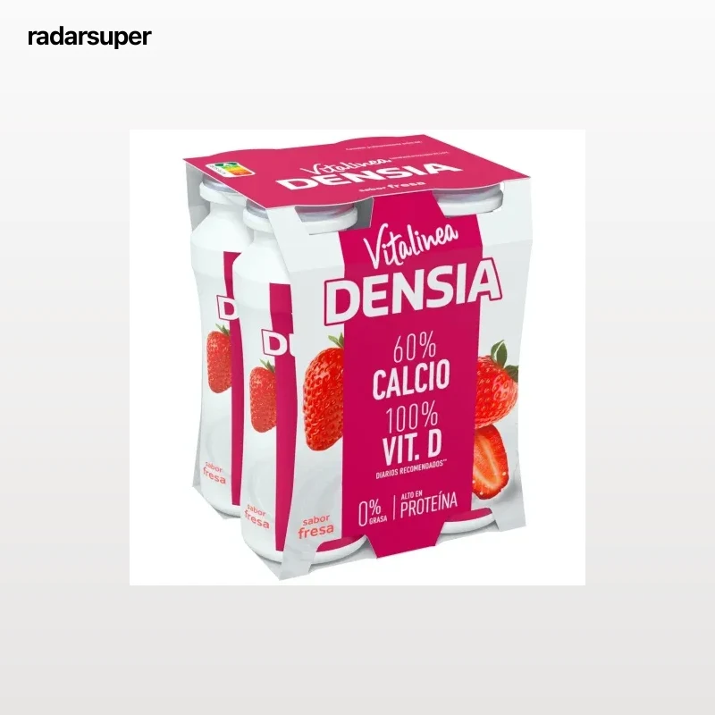 Leche fermentada líquida desnatada de fresa Danone Vitalinea Densia pack de 4 unidades de 100 g.