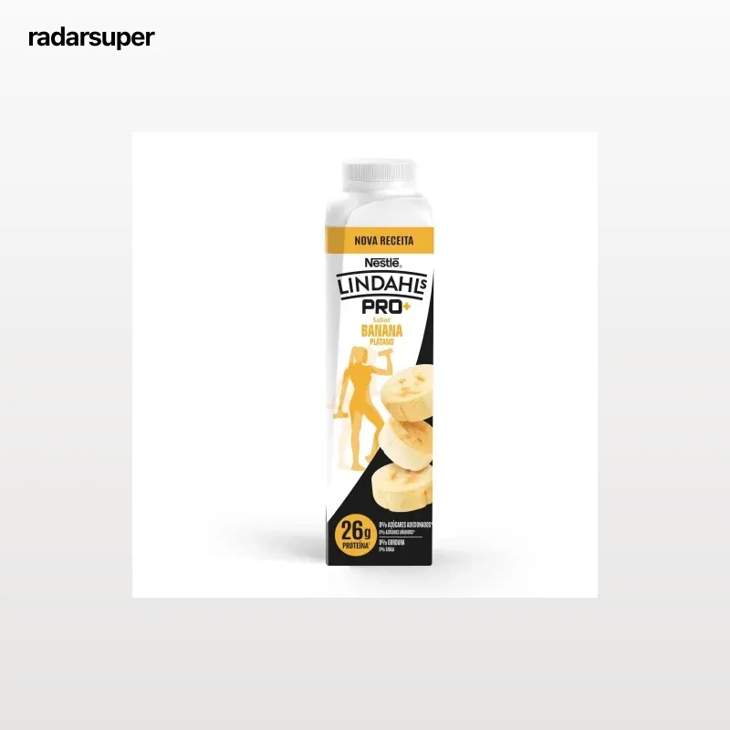 Leche fermentada liquida desnatada pro+ sabor plátano sin azúcar añadido Lindahls sin gluten y sin lactosa 344 g.