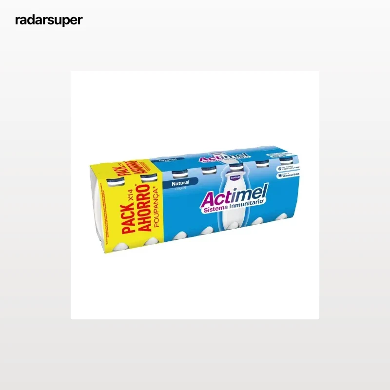 Leche fermentada líquida natural Danone Actimel sin gluten pack de 14 unidades de 100 g.