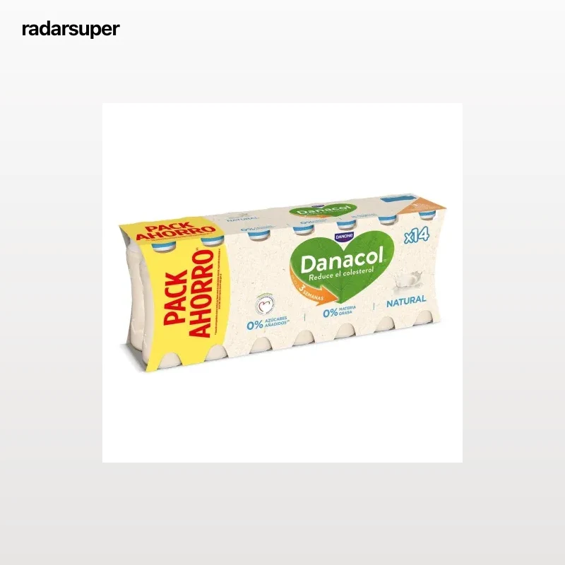 Leche fermentada líquida natural Danone Danacol sin gluten y sin azúcar añadido pack de 14 unidades de 100 g.