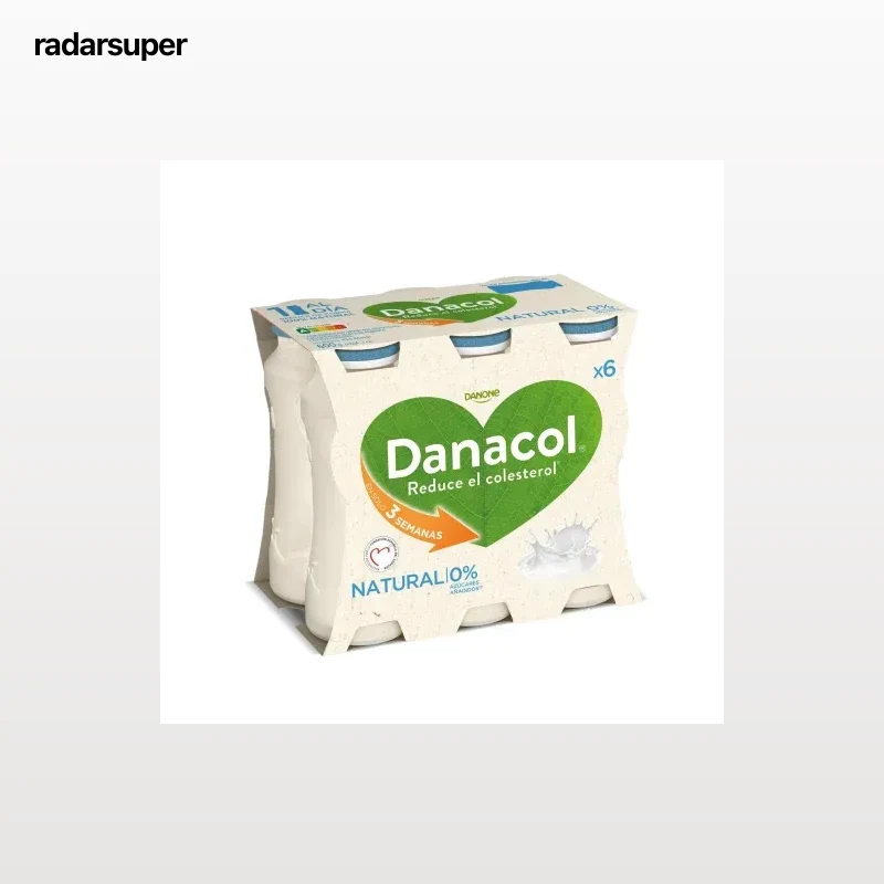 Leche fermentada líquida natural Danone Danacol sin gluten y sin azúcar añadido pack de 6 unidades de 100 g.