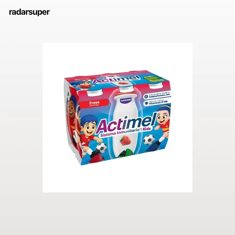 Leche fermentada líquida sabor fresa Danone Actimel Kids sin gluten pack 6 unidades 100 g.