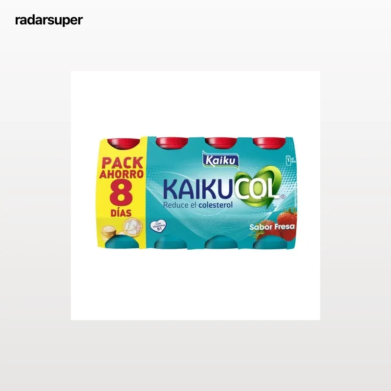Leche fermentada líquida sabor fresa Kaiku Kaikucol sin gluten pack de 8 unidades de 65 ml.