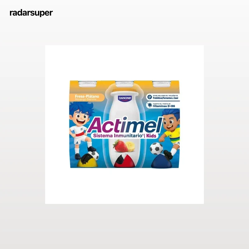 Leche fermentada líquida sabor fresa y plátano Danone - Actimel kids sin gluten pack de 6 unidades de 100 g.