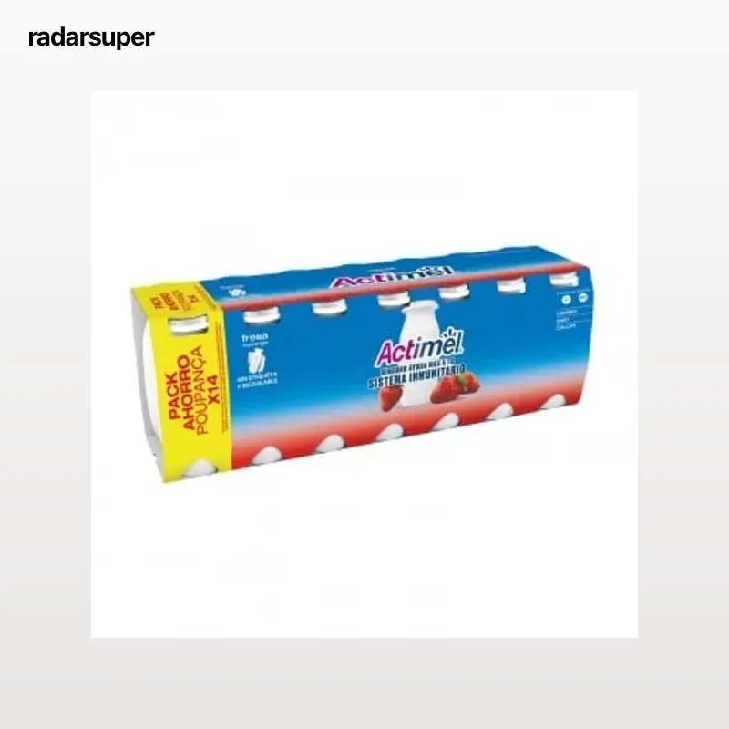 Leche fermentada semidesnatada con fresa Danone Actimel pack de 14 unidades de 100 g.