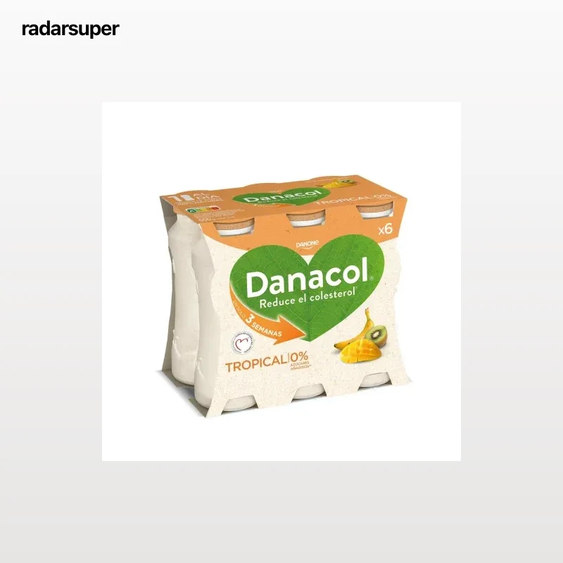 Leche fermentada tropical sin azúcar añadido Danone Danacol sin gluten pack de 6 unidades de 100 g.