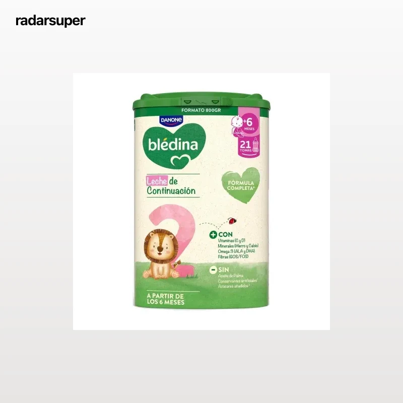 Leche infantil de continuación desde 6 meses Danone Blédina 2 sin azúcar añadido lata 800 g.