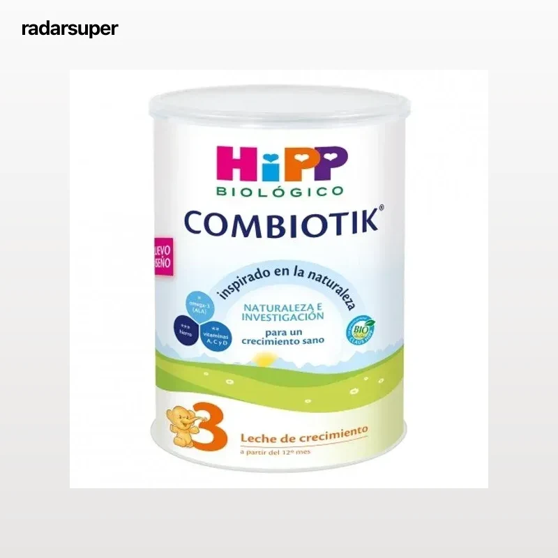 Leche infantil de crecimiento desde 1 año ecológica 3 Junior  Hipp Combiotik sin gluten lata 800 g.