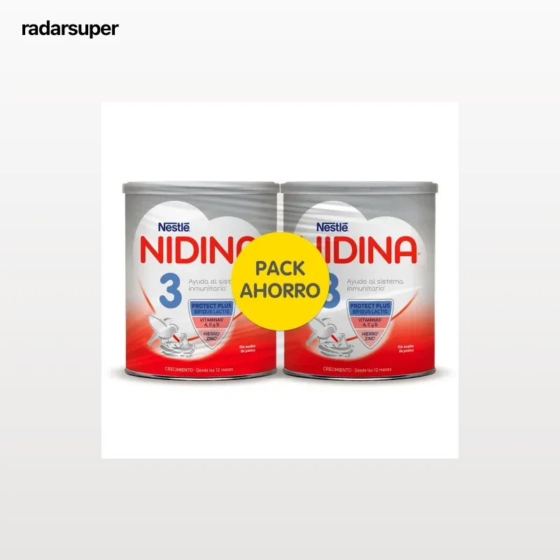 Leche infantil de crecimiento desde 12 meses Nestlé Nidina 3 sin aceite de palma pack de 2 latas de 800 g.